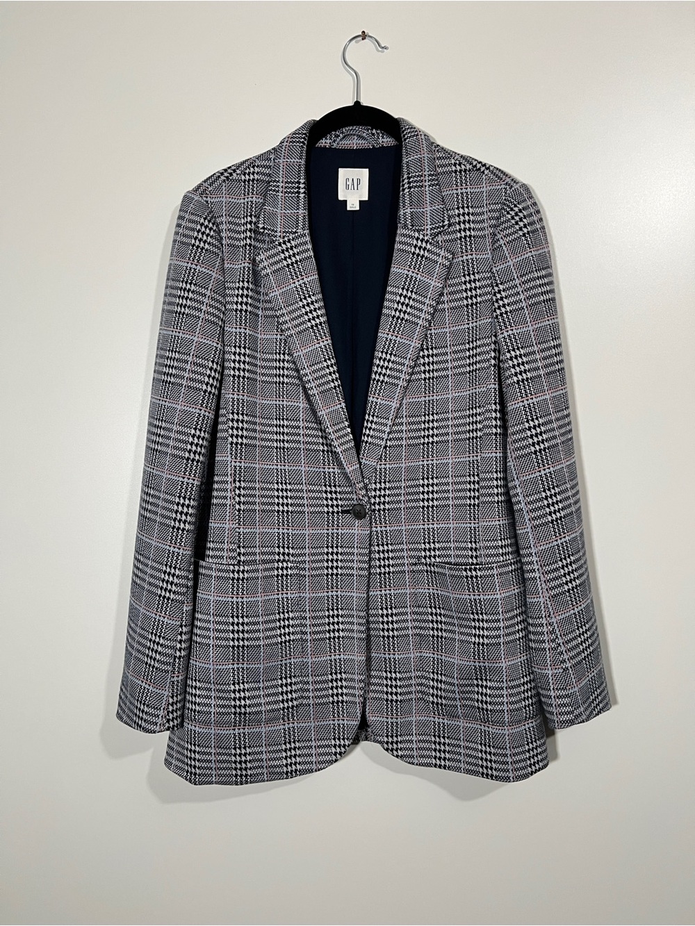 GAP Blazer Jacket Plaid Academia Twee Size 10 Blue White Pink Pockets